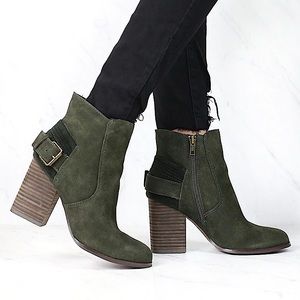 NWOT Sbicca Lorenza Suede Leather Block Heel Ankle Booties - Green - SIZE 8